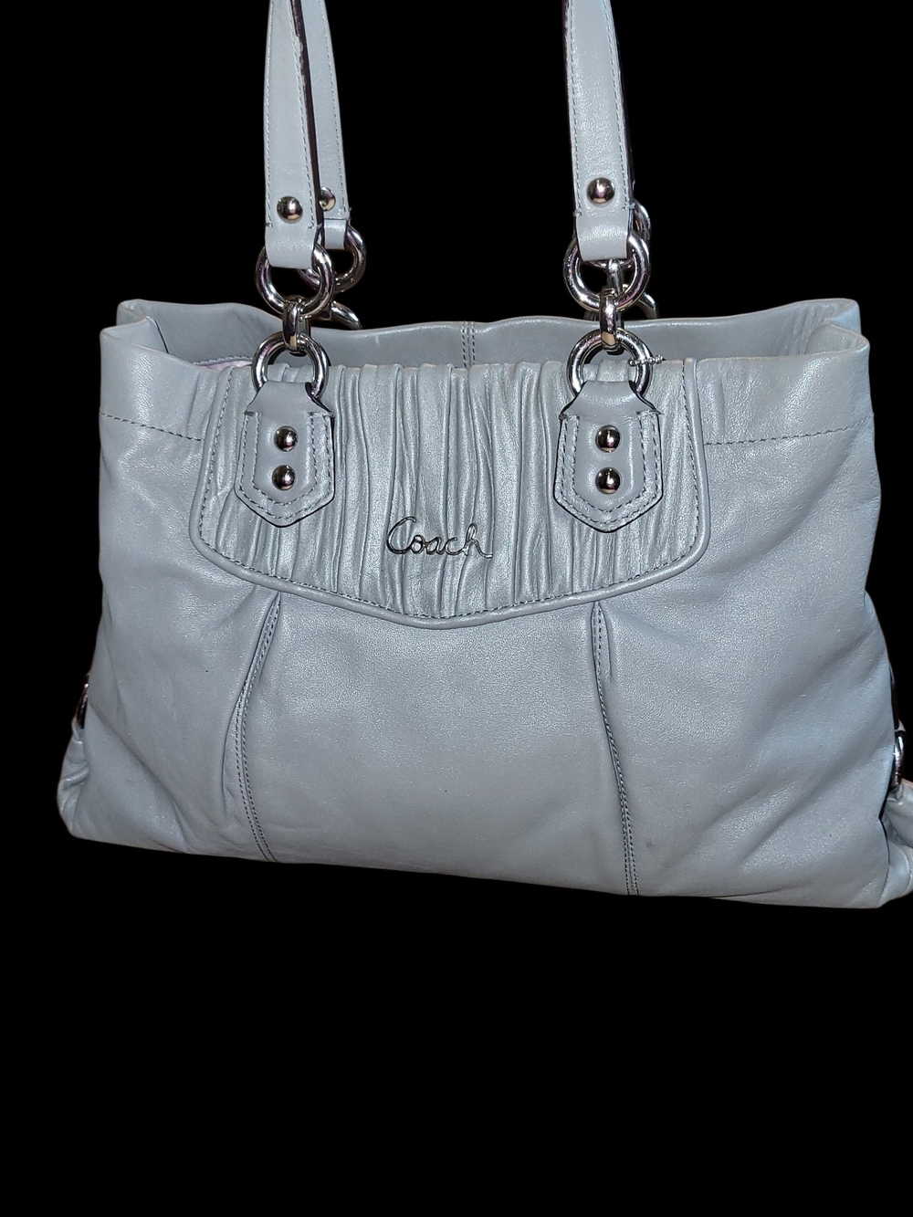 Coach Ashley Pale Gray Leather Shoulder Tote